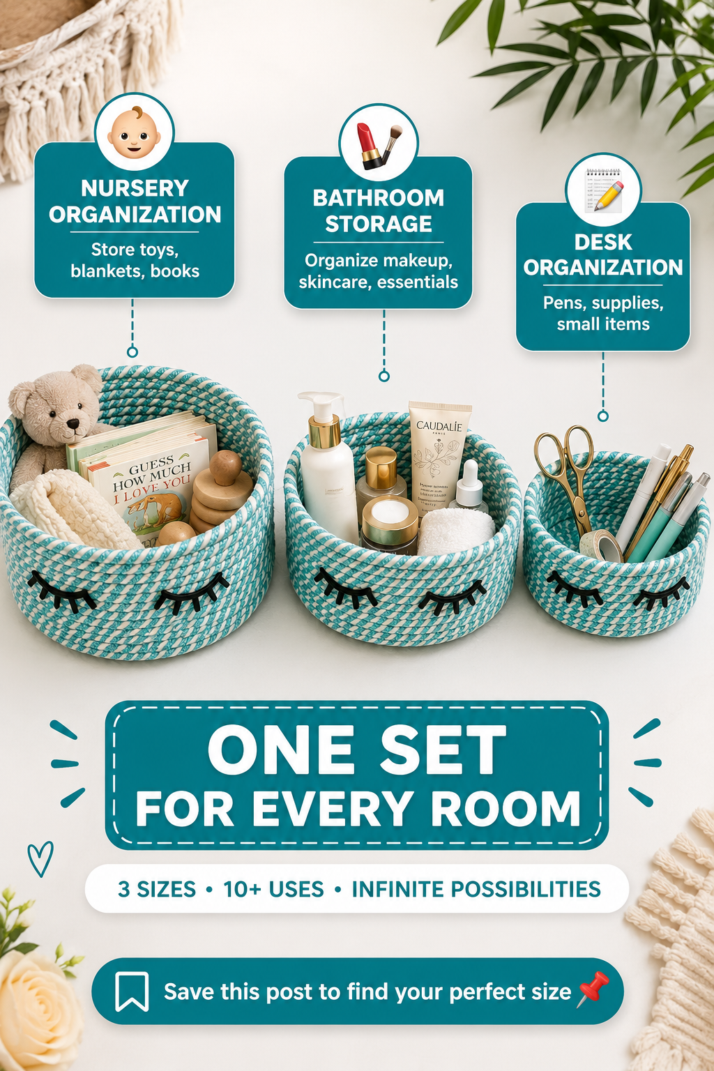 Cute Handwoven Storage Baskets with Eye Design – Set of 3