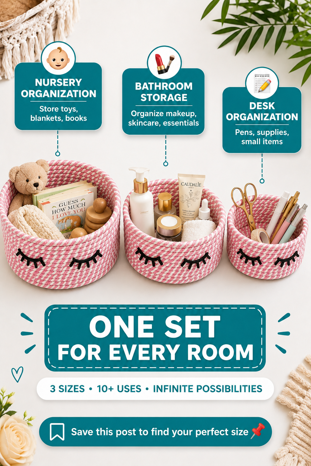Cute Handwoven Storage Baskets with Eye Design – Set of 3