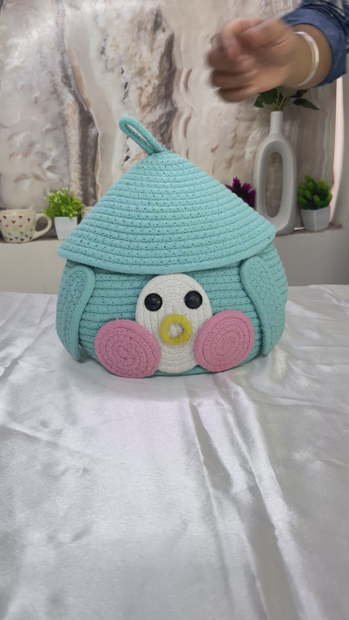 Sky-blue Penguin themed storage basket