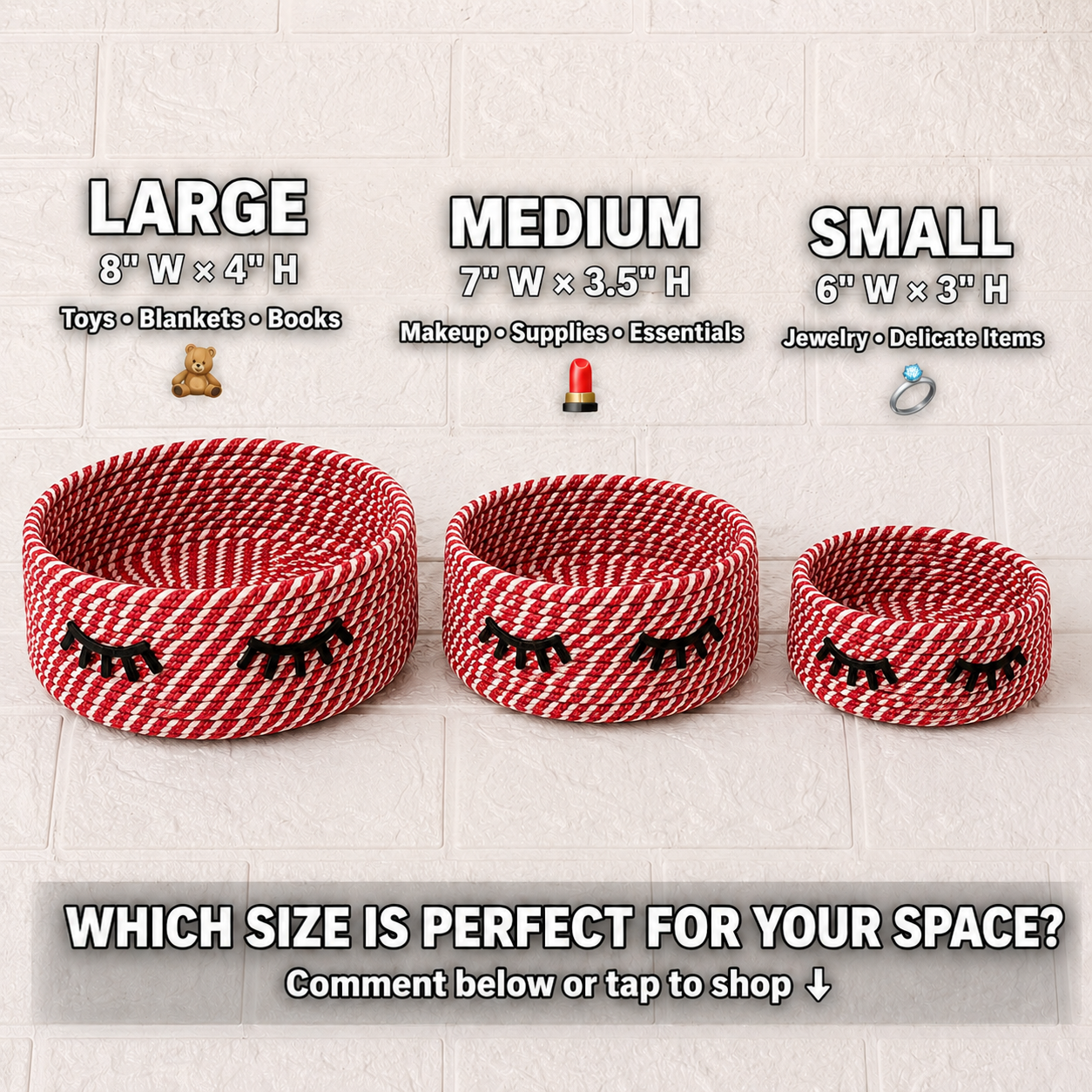 Cute Handwoven Storage Baskets with Eye Design – Set of 3