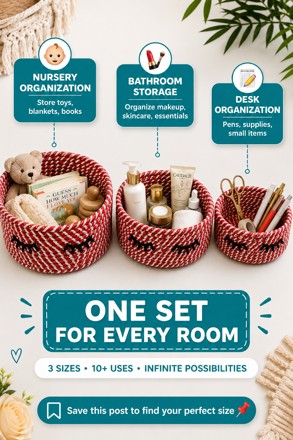 Cute Handwoven Storage Baskets with Eye Design – Set of 3