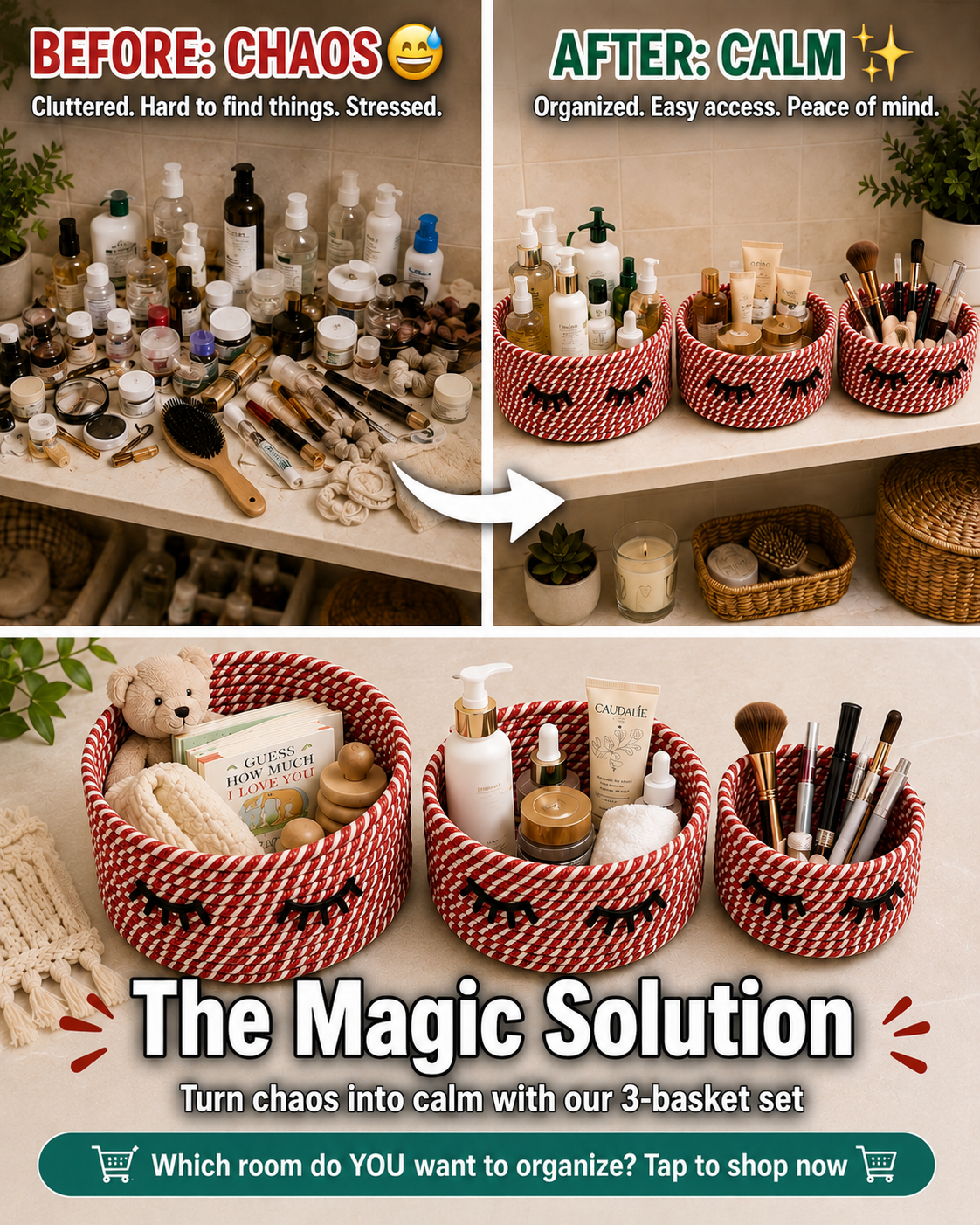 Cute Handwoven Storage Baskets with Eye Design – Set of 3